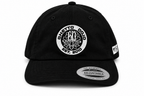Ghetto Dojo circle logo dad hat, front view, EST. 2010 embroidery
