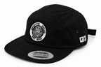Ghetto Dojo circle logo jockey hat, quarter view, EST. 2010 embroidery