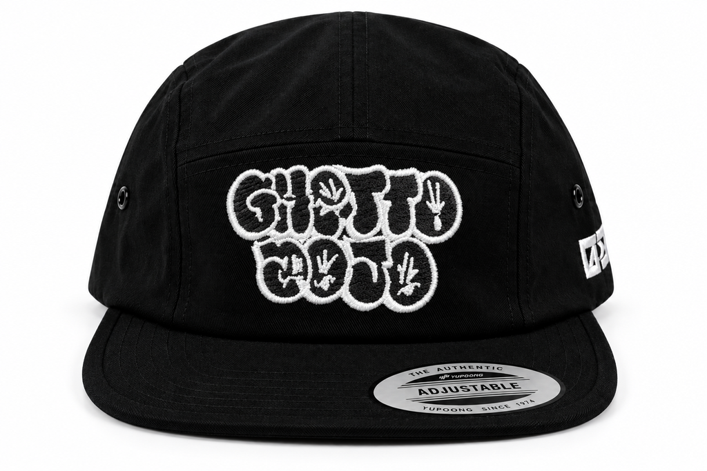 Ghetto Dojo Throwie Jockey Hat in black, front view