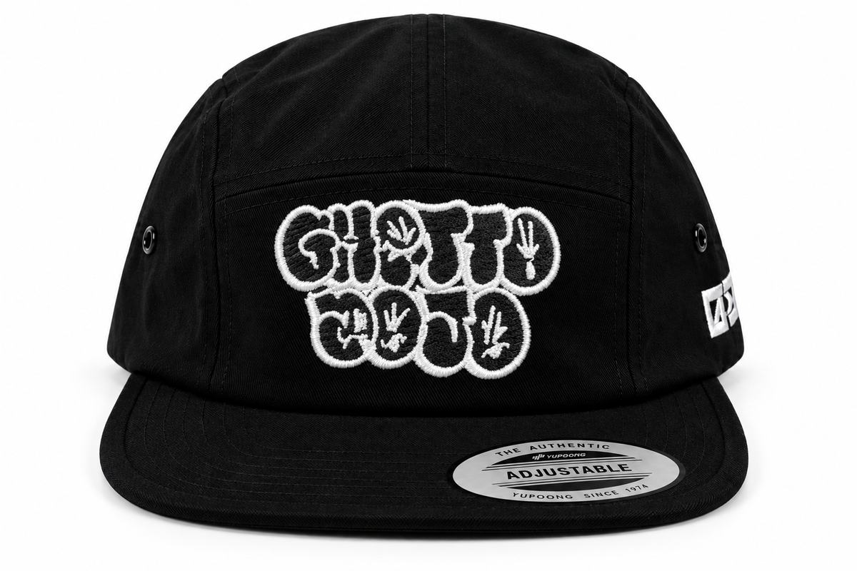 Ghetto Dojo Throwie Jockey Hat in black, front view