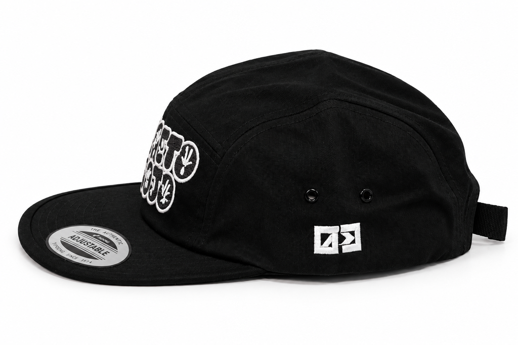 Ghetto Dojo Throwie Jockey Hat in black, side view