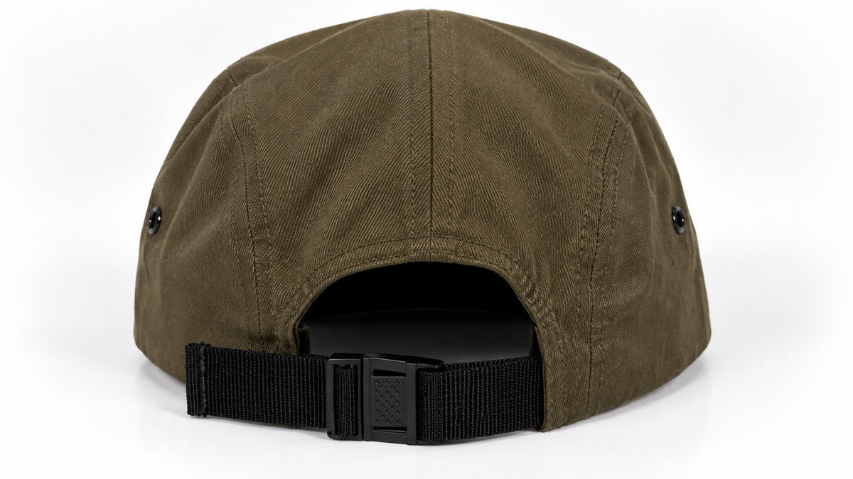 Ghetto Dojo Throwie Jockey Hat in OD green, back view